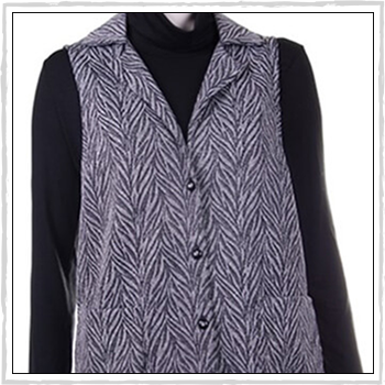 5526 woman waistcoat. Fibers: 71% polyester (PL), 22% metal fibre (ME) and 7% elastam (EA).